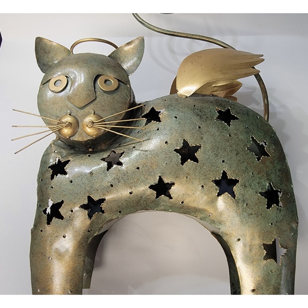 Vintage Metal CAT ANGEL Candle Holder Decor Art Collectible Sculpture 17.5"